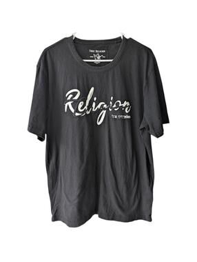 True Religion Shirt Mens XL Black Graphic Tee Religion Los Angeles Top 22.5x29